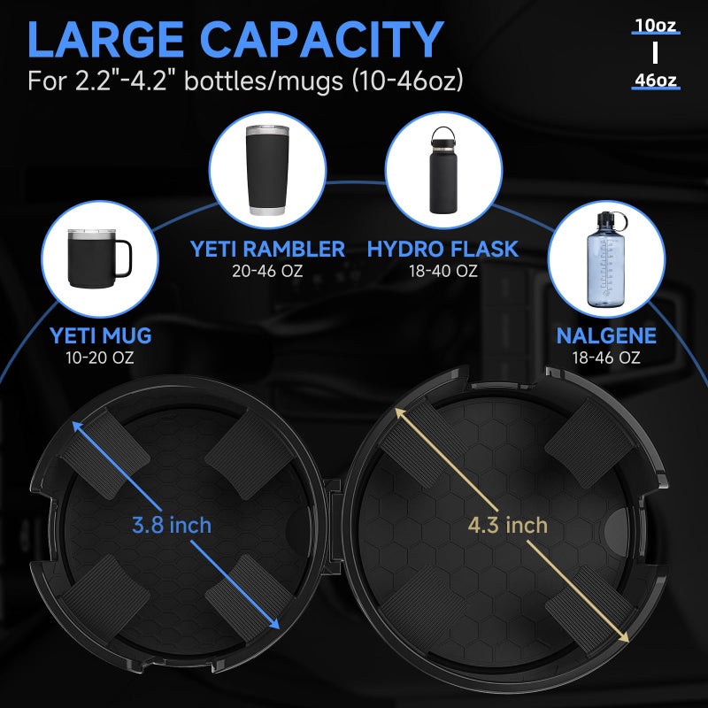 DYLEN Car Cup Holder Expander, 2 in 1 Cup Holder Adapter Extender for Car with Expandable Insert, Fits Yeti, Hydroflask and Other Large Water Bottles & Mugs in 2.2"-4.6" (10-46oz) - Image 3