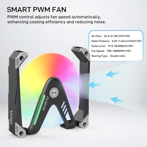 ALSEYE W12 Pro Case Fan, Extraordinary 'W' Designed PC Fans, Full Aluminium Frame 120mm ARGB & PWM Computer Case Fan (Black, Standard) - Image 4