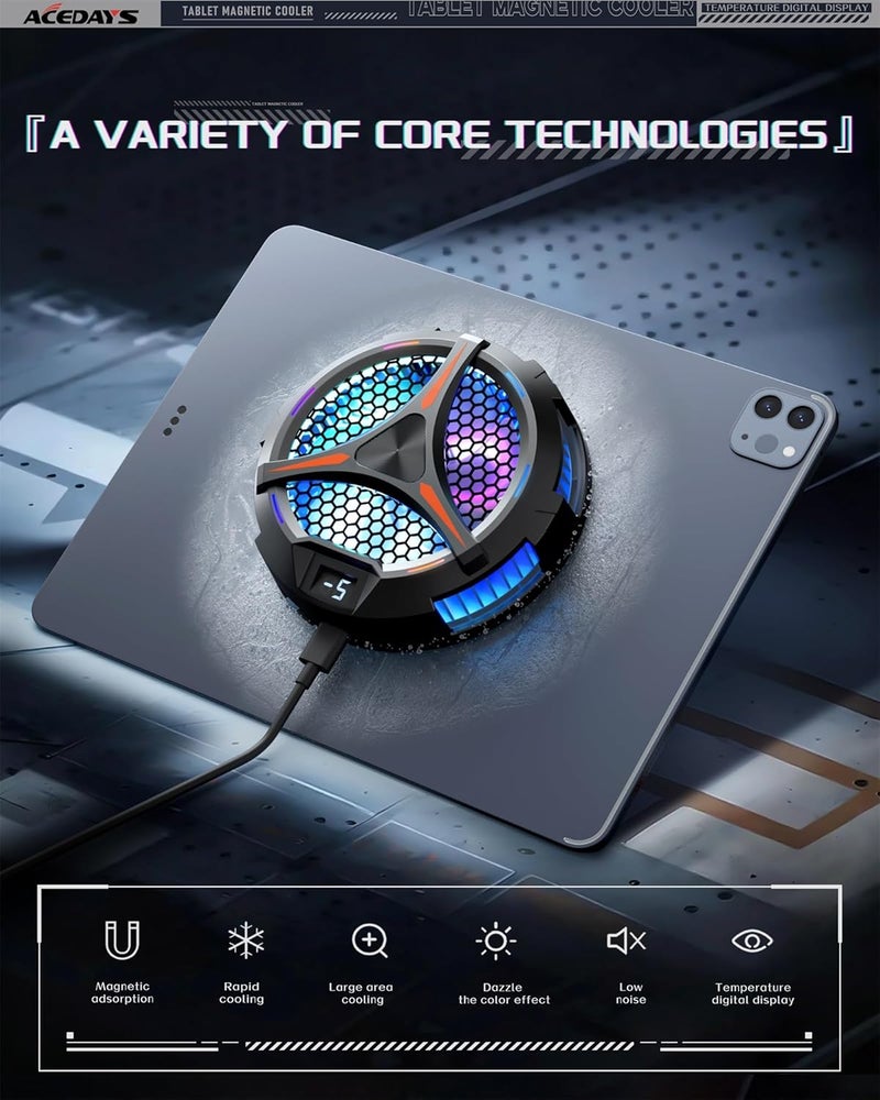 ACEDAYS iPad Cooler,Magnetic Tablet Cooler for ipad/Surface pro/Samsung Tab,Compatible for Steam Deck,Universal Radiator with Temperature Display for Mobile Gaming,Tiktok Live Streaming - Image 3