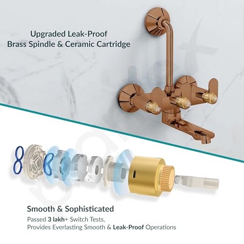 Plantex Pure Brass Wall Mixer for Bathroom 2 In1 with L-Bend Provison for Overhead Shower/Mixer Tap for Bathroom with Water Saving Aerator -7 Year Warranty by Plantex (Orn-218- Rose Gold) - Image 4