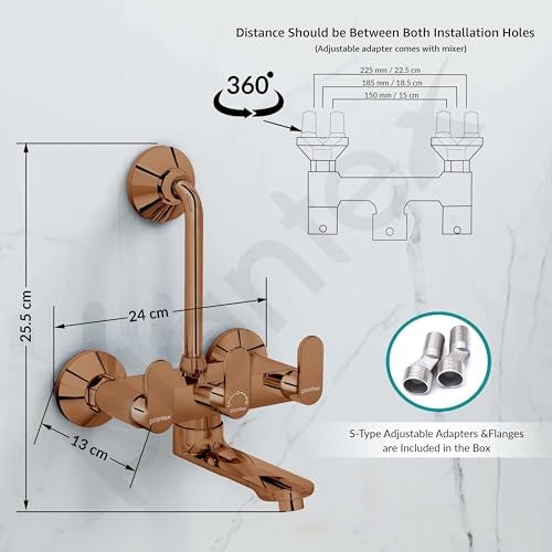 Plantex Pure Brass Wall Mixer for Bathroom 2 In1 with L-Bend Provison for Overhead Shower/Mixer Tap for Bathroom with Water Saving Aerator -7 Year Warranty by Plantex (Orn-218- Rose Gold) - Image 3