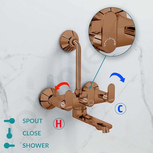 Plantex Pure Brass Wall Mixer for Bathroom 2 In1 with L-Bend Provison for Overhead Shower/Mixer Tap for Bathroom with Water Saving Aerator -7 Year Warranty by Plantex (Orn-218- Rose Gold) - Image 2