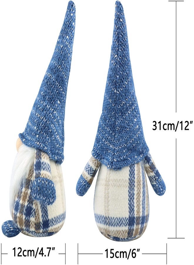 Gehydy Christmas Gnomes Decorations Gift Handmade Gnomes Plush Stuffed Scandinavian Tomte Xmas Decor for Home Kitchen Farmhouse Tiered Tray - Blue - Image 2