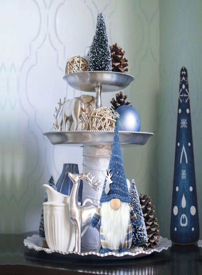 Gehydy Christmas Gnomes Decorations Gift Handmade Gnomes Plush Stuffed Scandinavian Tomte Xmas Decor for Home Kitchen Farmhouse Tiered Tray - Blue - Image 4