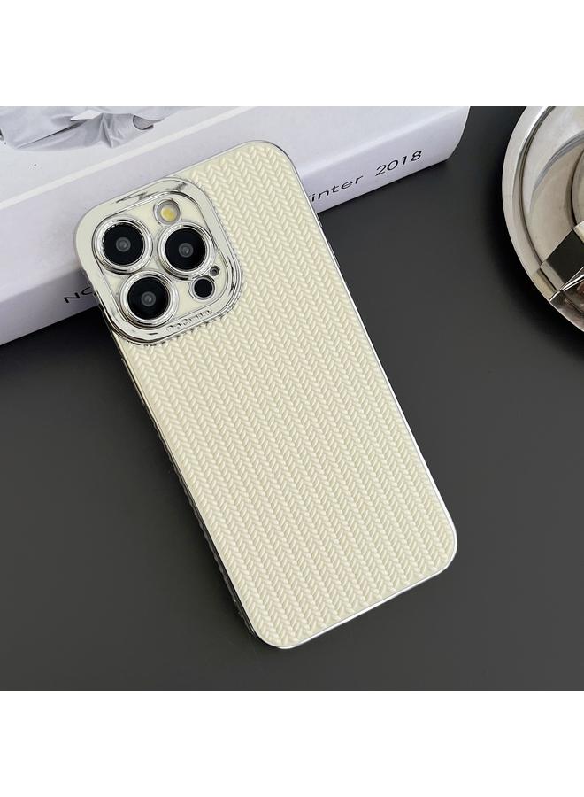 S-TOP Case For iPhone 15 Pro Electroplated Silver Edge Grain Texture TPU Phone Case - Image 2