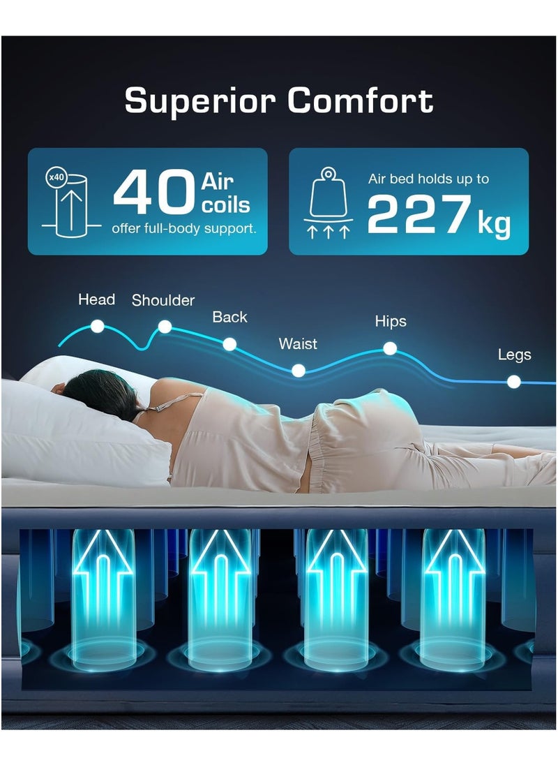اكتيف ايرا سرير هوائي Active Era Premium King Size مع نظام دعم متقدم ومضخة كهربائية مدمجة - مرتبة قابلة للنفخ مرتفعة مقاس 13 بوصة وسرير للضيوف للتخييم والانتقال والسفر  - Image 3