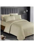 Donetella 7-Piece King Size Italian Jacquard Luxurious Hotel Style Comforter Checked Stripes with Removable Filler Beige Colour