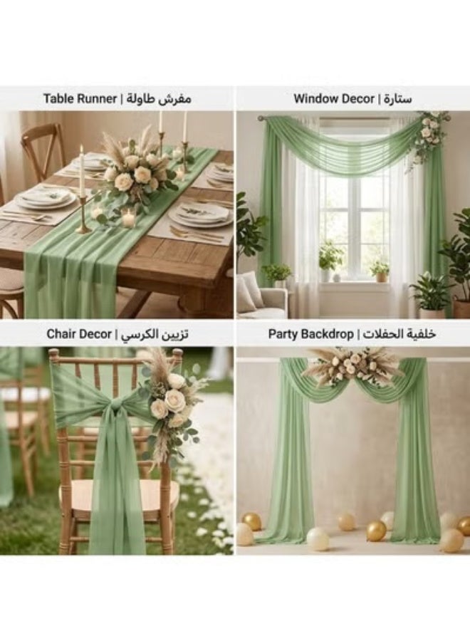 Anmi 75x600 cm Wedding Arch Draping Fabric Sheer Chiffon Drape Curtain Backdrop for Ceremony Party Reception Decorations - Sage Green - Image 3