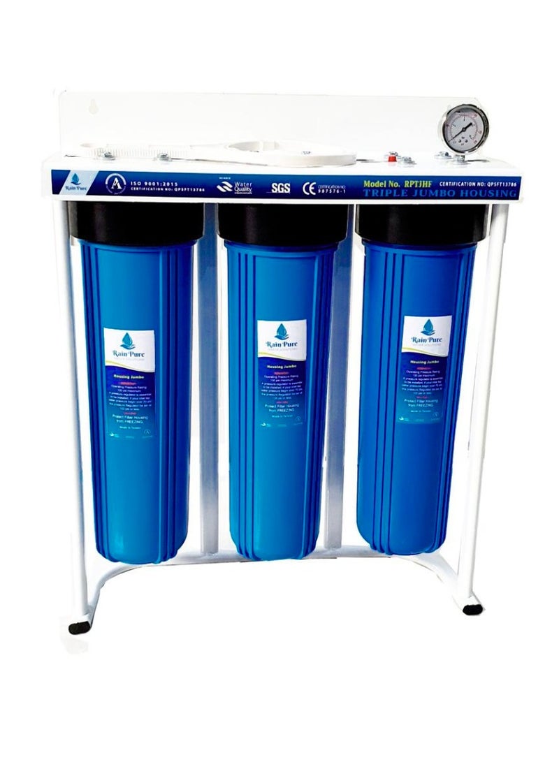 Rain Pure Rain Pure Jumbo Whole House Main Line Water Filtration System Big purple Housing 1 Inch Connection with Wrench 10 Inch x 4.5 Inch 20 Inch  Triple  - Image 1