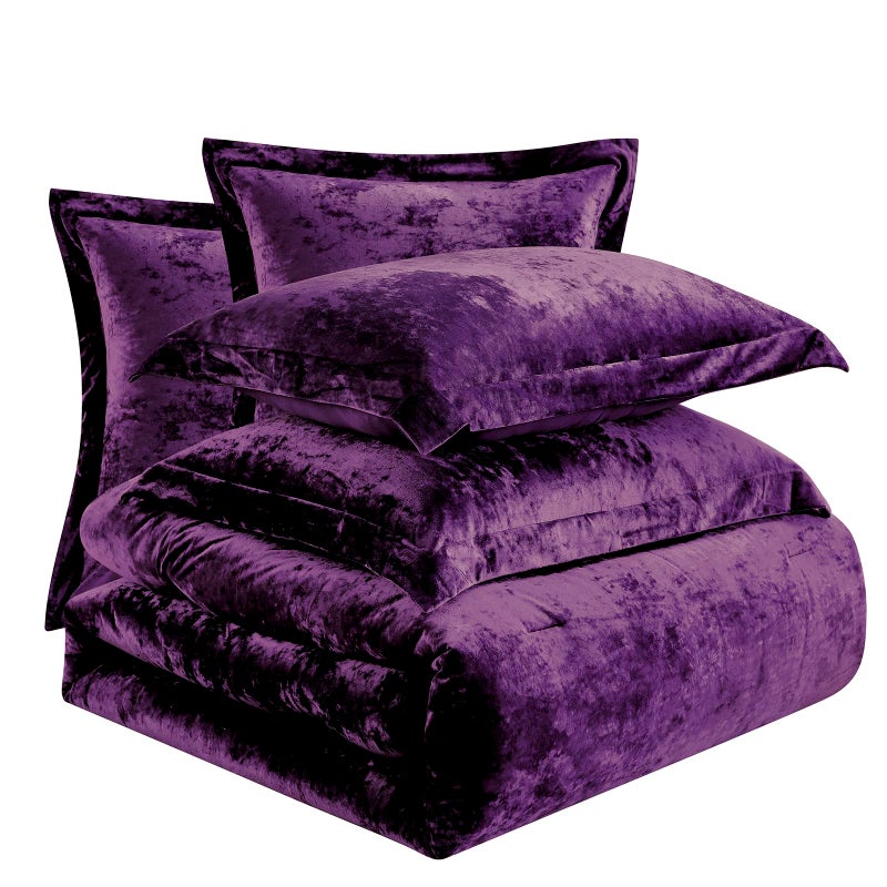 Fredsure Distressed Velvet Comforter Set, 5 Pieces Dark Purple King, Distressed Velvet Face and Brushed Microfiber Reverse - Image 5