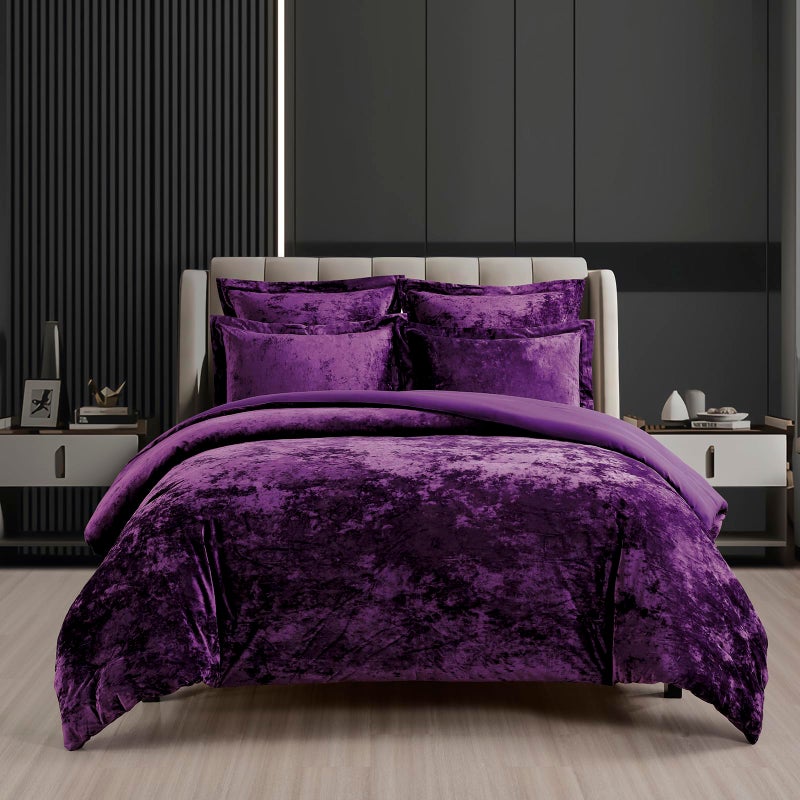 Fredsure Distressed Velvet Comforter Set, 5 Pieces Dark Purple King, Distressed Velvet Face and Brushed Microfiber Reverse - Image 1