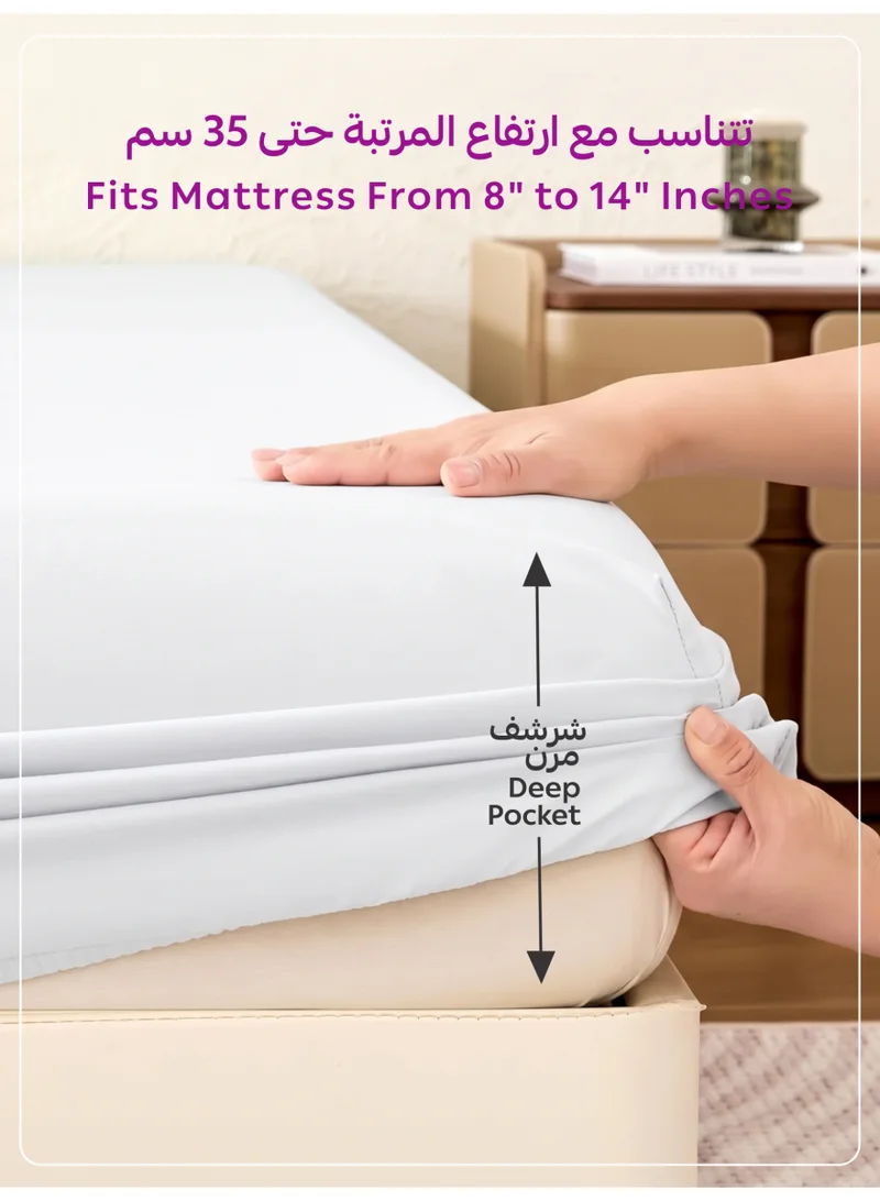 Donetella Bright White 1 Pcs Super King Fitted Sheet 200x200 cm | OEKO-TEX Certified Brushed Microfiber Deep Pocket Sheet with All Around Elastic | Ultra Soft, Wrinkle Resistant, Easy Care, Safe for Sensitive Skin  | Best Price UAE