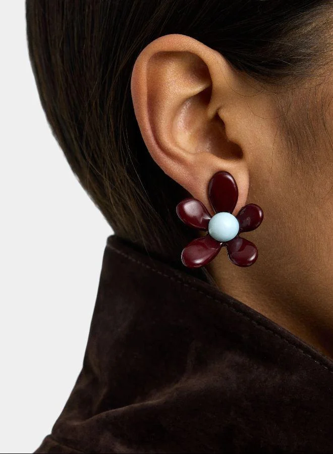 بارفوا أقراط زهرة ثنائية اللون من الراتنج متعدد الألوان