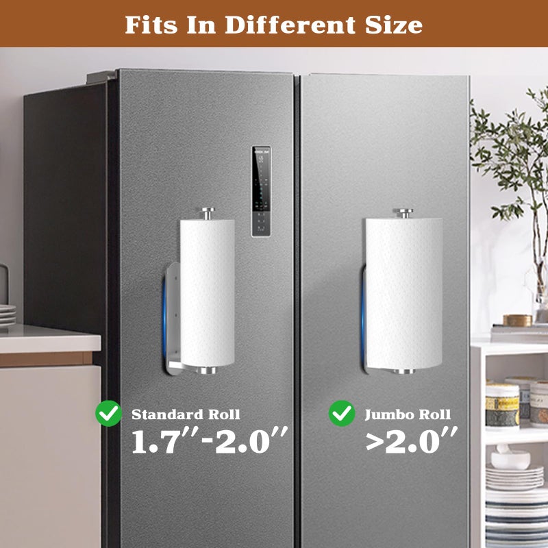 Swaitee Magnetic Paper Towel Holder for Fridge - No Drill, One Hand Tear with Ratchet Mechanism, Silver, Self-Adhesive & Wall Mount for Kitchen, RV, Garage - Image 5