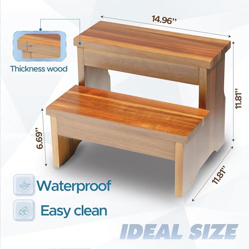 Carpentray Wooden Two Step Stool - Heavy Duty 2 Step Stool for Adult and Kids - Holds up to 450Lb for Kichen/Bathroom/Bedside Step Stool - Image 3