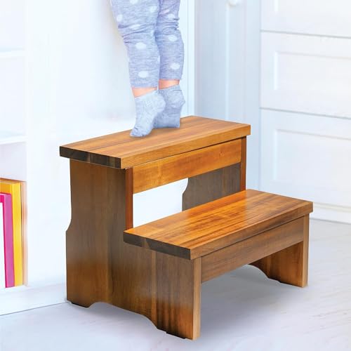 Carpentray Wooden Two Step Stool - Heavy Duty 2 Step Stool for Adult and Kids - Holds up to 450Lb for Kichen/Bathroom/Bedside Step Stool - Image 4
