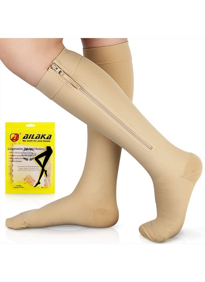 Ailaka Zipper Compression Socks for Men Women - 20-30 mmHg Close Toe Knee High Medical Compression Socks with Zipper, Zip Up Socks for Varicose Veins, Edema, Recovery, Pregnant, Nurse  - Image 1