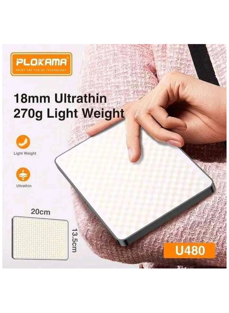 PLOKAMA U480 Photography BrightLED Video Light – Rechargeable 5000mAh LED Camera Lamp for Studio, Makeup & Product Shooting - Image 3