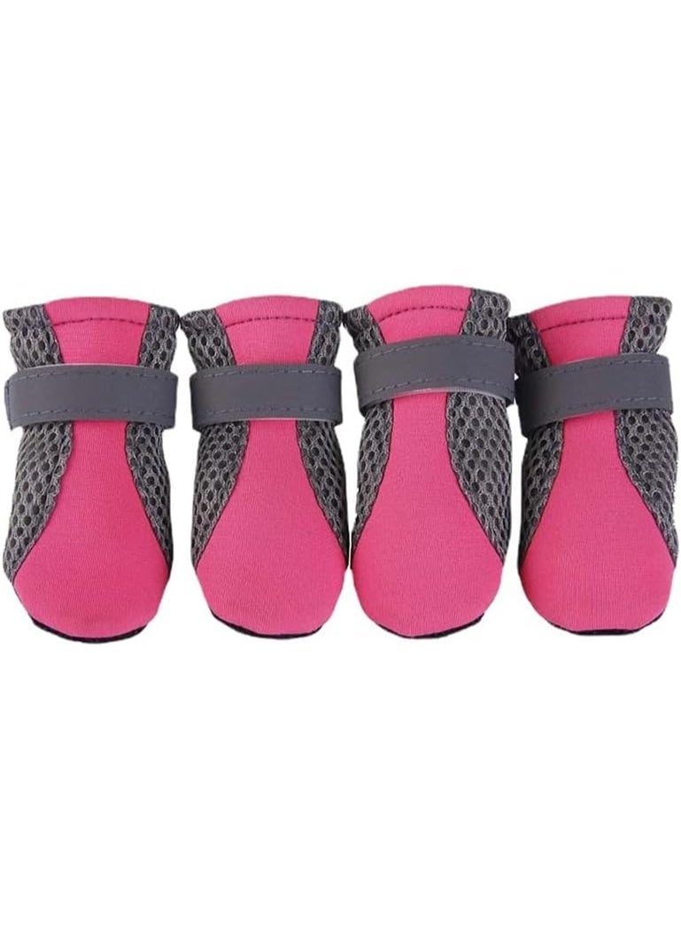 متجر ماى سوق: أحذية صيفية شبكية للكلاب - جيدة التهوية وخفيفة الوزن لحماية المخالب من حرارة الأرصفة - شريط إغلاق عاكس - لون فوشيا. (4) قطع مقاس (5) - Image 1