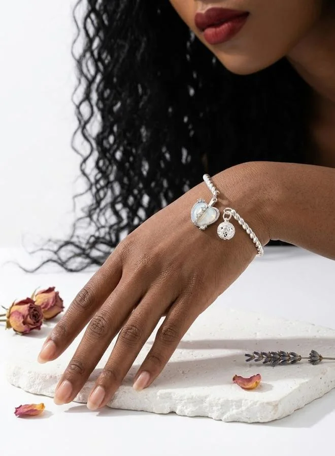 تايك تو Silver Tone Heart Charm Open Bracelet