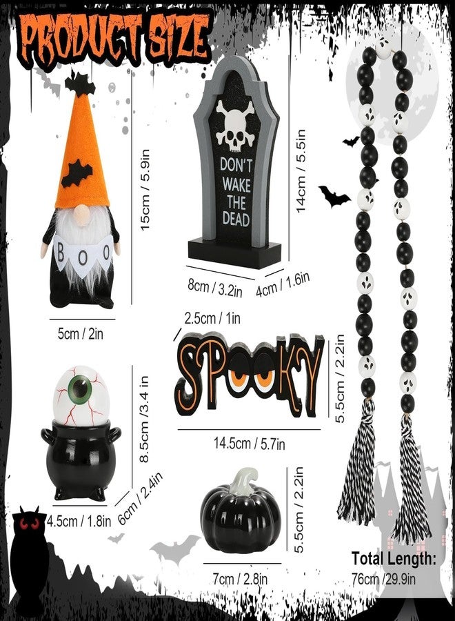 SYNCVIBE Halloween Decorations 6PCS Tiered Tray Decor, Cute Tabletop Halloween Decor for Home Tray Shelf Fireplace Mantel Office Desk Halloween Table Centerpieces Farmhouse Rustic Spooky Wood Signs - Image 5