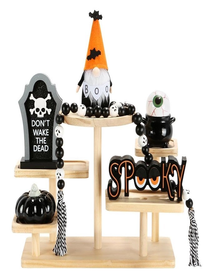 SYNCVIBE Halloween Decorations 6PCS Tiered Tray Decor, Cute Tabletop Halloween Decor for Home Tray Shelf Fireplace Mantel Office Desk Halloween Table Centerpieces Farmhouse Rustic Spooky Wood Signs - Image 1