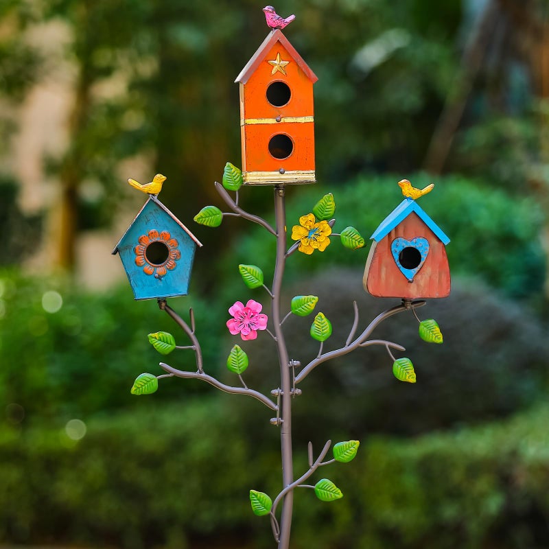 Mocome Multi-Bird Houses for Outside with Pole, Durable Colorful Birdhouse on Stake, Easy Clear, Metal Bird Houses for Outside - Image 2