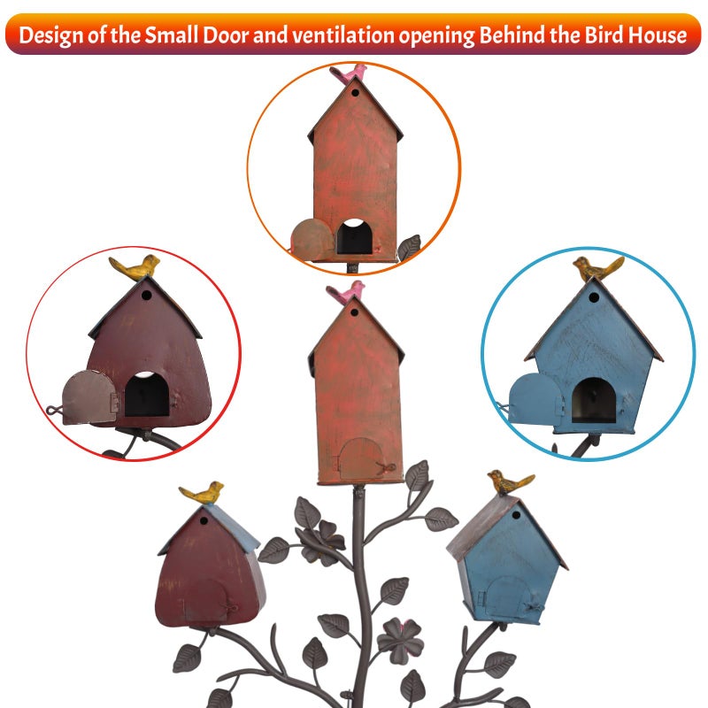 Mocome Multi-Bird Houses for Outside with Pole, Durable Colorful Birdhouse on Stake, Easy Clear, Metal Bird Houses for Outside - Image 5