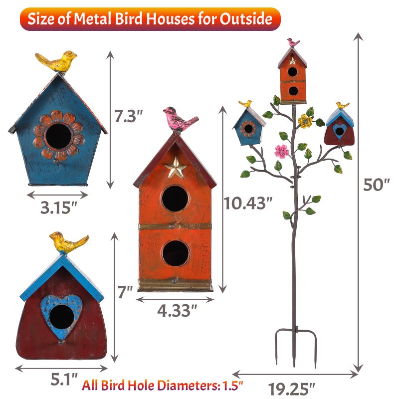 Mocome Multi-Bird Houses for Outside with Pole, Durable Colorful Birdhouse on Stake, Easy Clear, Metal Bird Houses for Outside - Image 4