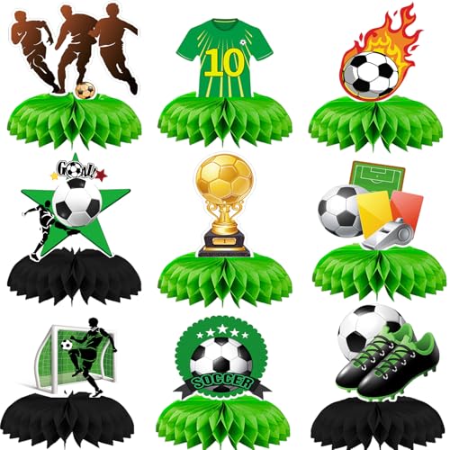 CANIPHA 9pcs Soccer Birthday Party Decorations Honeycomb Centerpieces with 3D Football Theme Party Supplies for Boys Kids Birthday Party - Image 1