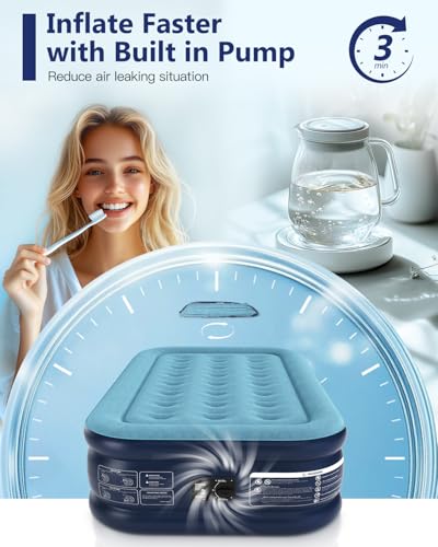 Lavisx Twin Air Mattress with Built in Pump 16" Blow Up Mattress Raised Air Bed, 3 Mins Quick Self Inflatable with Storage Bag for Guest and Home - Image 3