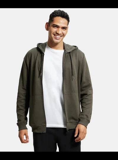 JOCKEY Jockey AM61 Men's Super Combed Cotton Rich Pique Fabric Ribbed Cuff Hoodie Jacket