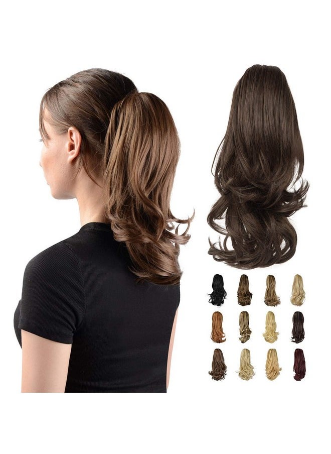 SOFEIYAN 13" Ponytail Extension Long Curly Ponytail Clip In Claw Hair Extension Natural Looking Synthetic Hairpiece For Women, Brown & Light Auburn Mixed  - Image 1