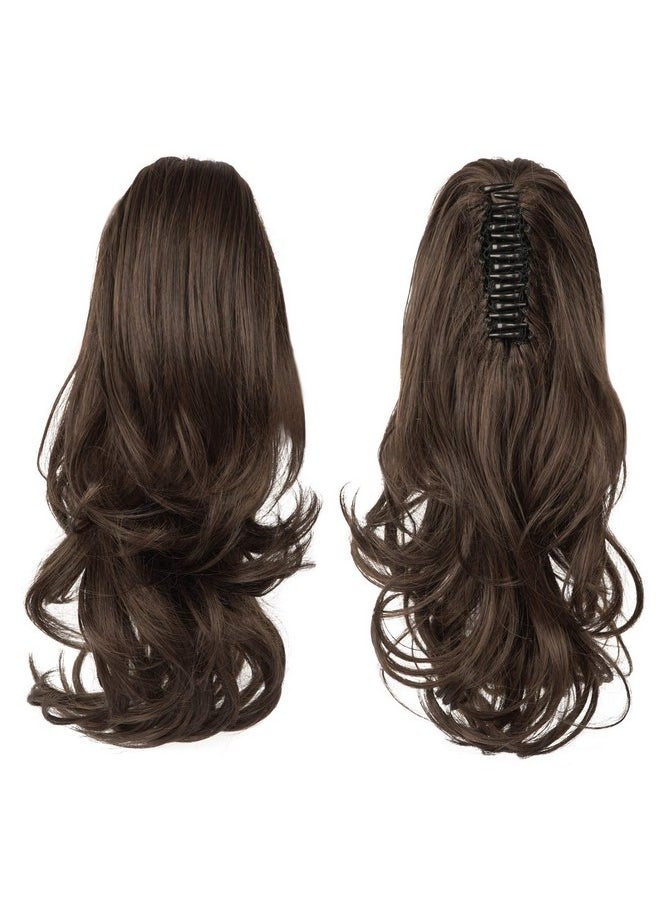 SOFEIYAN 13" Ponytail Extension Long Curly Ponytail Clip In Claw Hair Extension Natural Looking Synthetic Hairpiece For Women, Brown & Light Auburn Mixed  - Image 2