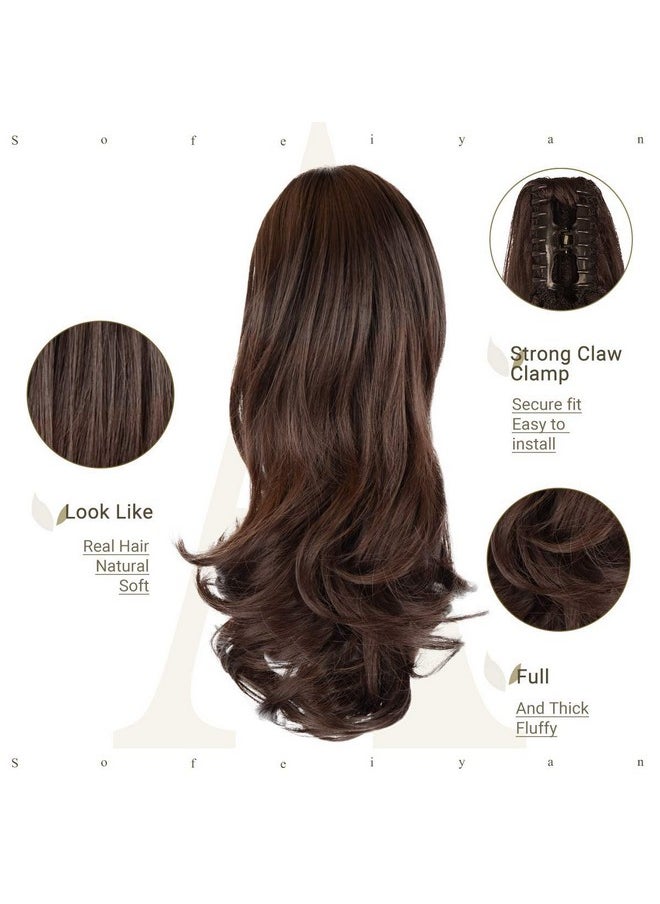 SOFEIYAN 13" Ponytail Extension Long Curly Ponytail Clip In Claw Hair Extension Natural Looking Synthetic Hairpiece For Women, Brown & Light Auburn Mixed  - Image 3