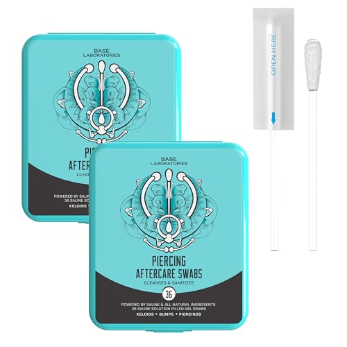 BASE LABORATORIES Keloid Bump Removal Gel Swabs | Piercing Aftercare Gel Swabs for Piercing Bump Treatment | Medicated Piercing Cleaner Saline Solution for Ear, Nose, Belly, Body Piercings | 72 Swabs - Image 1