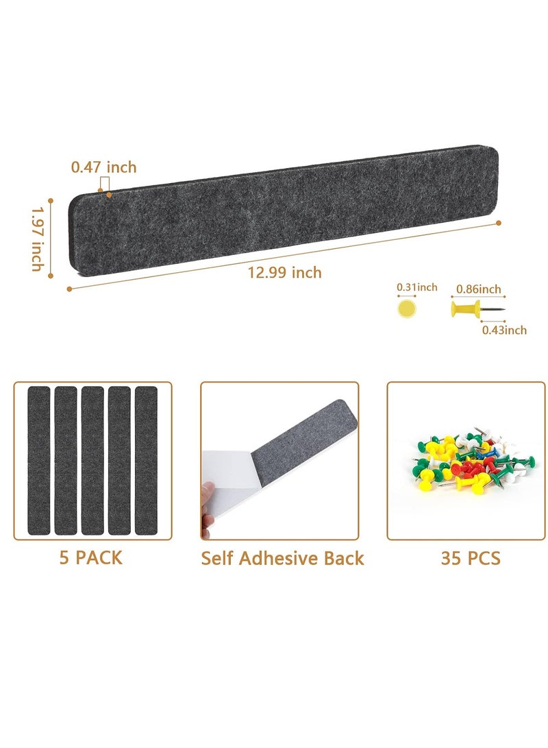 cyleto 5 Pack Bulletin Board Strips, COIDEA Felt Pin Board Bar with 35 Push Pins Self-Adhesive Felt Bulletin Board for Office School Home Wall Decoration, for Organize Memo, Photos, Display  - Image 3