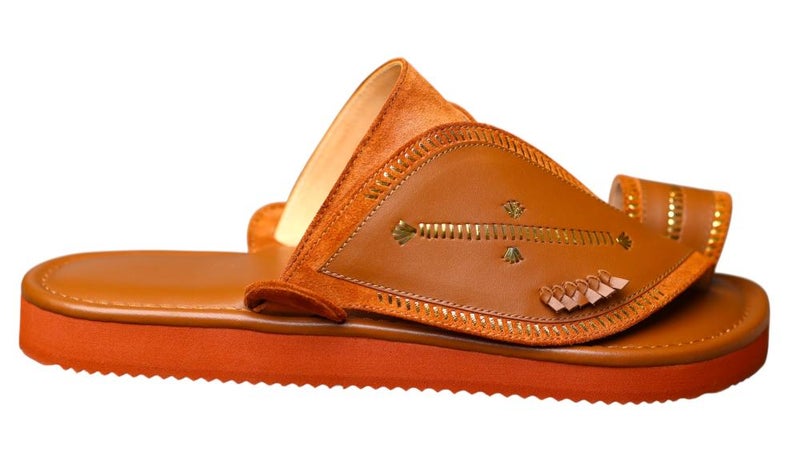 Embroidered Italian Natural Leather Arabic Sandal For Men, Handmade Men's Traditional Sandals With Comfortable Sole, Elegant Embroidered Detailing Casual Arabic Sandals For Everyday Wear. - Image 1