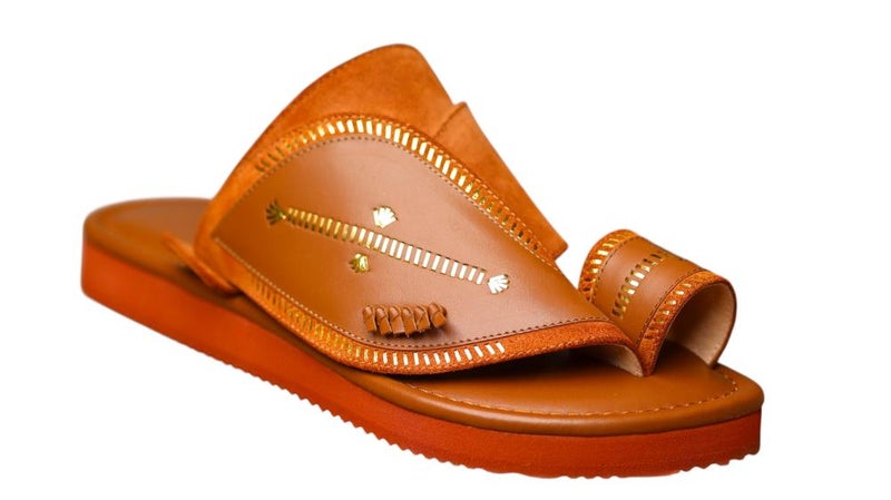 Embroidered Italian Natural Leather Arabic Sandal For Men, Handmade Men's Traditional Sandals With Comfortable Sole, Elegant Embroidered Detailing Casual Arabic Sandals For Everyday Wear. - Image 2