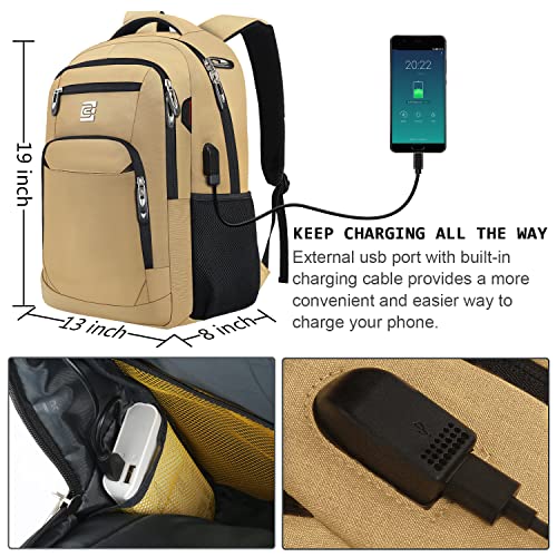 Volher Laptop Backpack,Business Travel Anti Theft Slim Durable Laptops Backpack with USB Charging Port,Water Resistant College Computer Bag for Women & Men Fits 15.6 Inch Laptop and Notebook-Khaki - Image 3