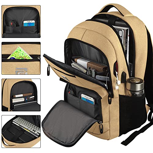 Volher Laptop Backpack,Business Travel Anti Theft Slim Durable Laptops Backpack with USB Charging Port,Water Resistant College Computer Bag for Women & Men Fits 15.6 Inch Laptop and Notebook-Khaki - Image 2