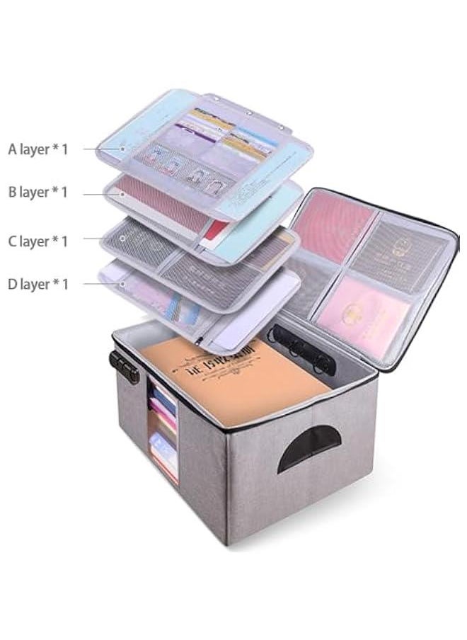 Generic - Extra Large Document Storage Bag,Foldable File Organizer,Safe File Folder 4 Separation Layers with Code Lock,Right-Angle &stiff Portable Box for Certificate,Laptop,Cards, Passport,Credentials(Grey) - Image 1