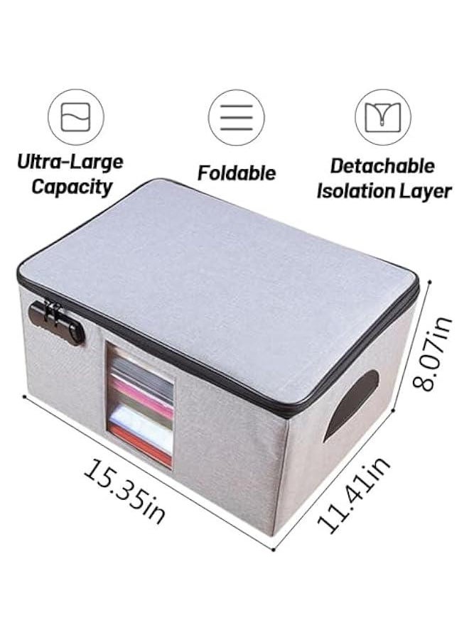 Generic - Extra Large Document Storage Bag,Foldable File Organizer,Safe File Folder 4 Separation Layers with Code Lock,Right-Angle &stiff Portable Box for Certificate,Laptop,Cards, Passport,Credentials(Grey) - Image 1