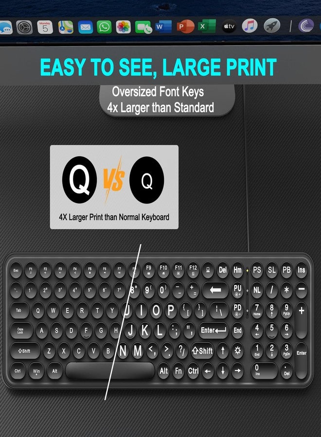 EDJO Large Print Backlit Wired Keyboard, Full-Size with 7-Color LED Backlight,Retro Round Keycaps, Oversized Letters and Quiet Typing, Compatible with Windows Desktops, Laptops, PC - Image 2