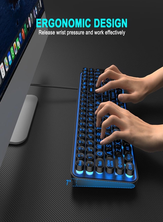 EDJO Large Print Backlit Wired Keyboard, Full-Size with 7-Color LED Backlight,Retro Round Keycaps, Oversized Letters and Quiet Typing, Compatible with Windows Desktops, Laptops, PC - Image 4