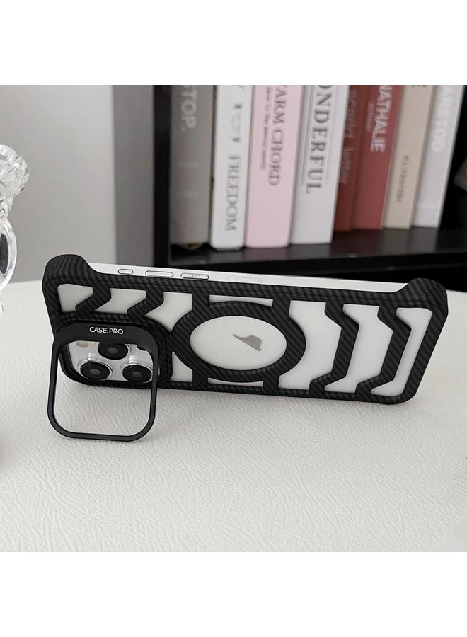 S-TOP Case For iPhone 15 Pro Borderless Carbon Fiber Lens Protection Bracket MagSafe Phone Case - Image 4