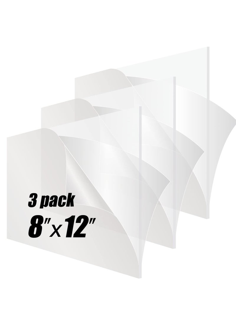 Excefore 3 Pieces Acrylic Sheet/Plexiglass Panel 8" x 12" x 1/8" Thick Cast, 3mm Clear Plexi Glass Plastic Board for Craft Projects, Wedding Blank, Cut to Sign, Table Number, Business Signage  - Image 1