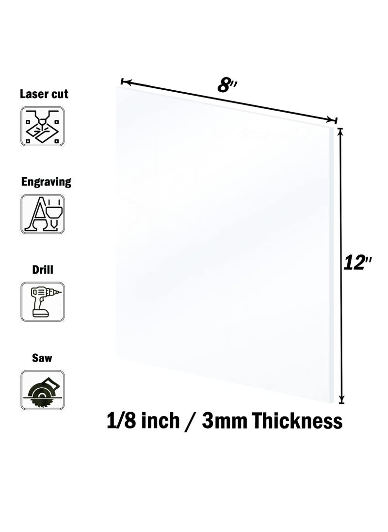 Excefore 3 Pieces Acrylic Sheet/Plexiglass Panel 8" x 12" x 1/8" Thick Cast, 3mm Clear Plexi Glass Plastic Board for Craft Projects, Wedding Blank, Cut to Sign, Table Number, Business Signage  - Image 2
