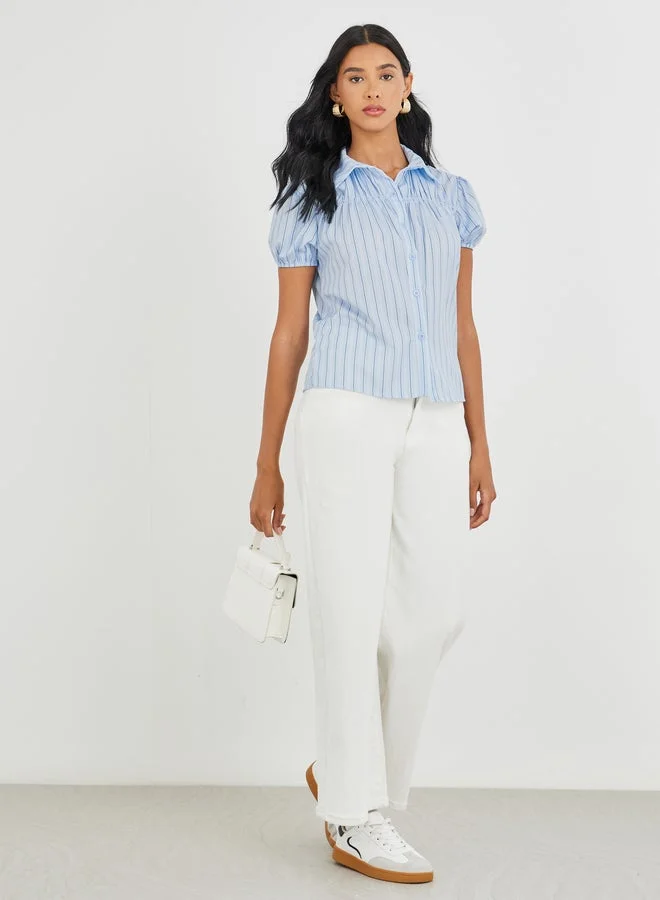 Take Two Take Two Striped Puff Sleeve Buttoned Shirt