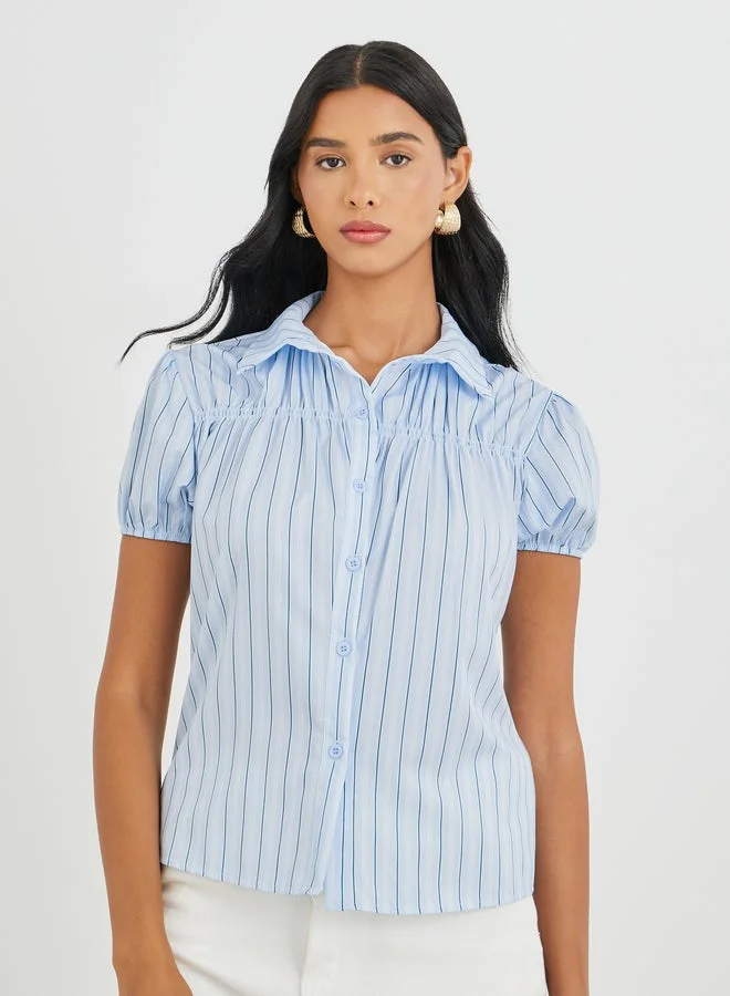 Take Two Take Two Striped Puff Sleeve Buttoned Shirt